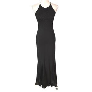 Vintage Roberta Size S Beaded Maxi Dress Formal Evening Prom Strappy Black